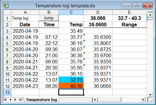Temperature log template